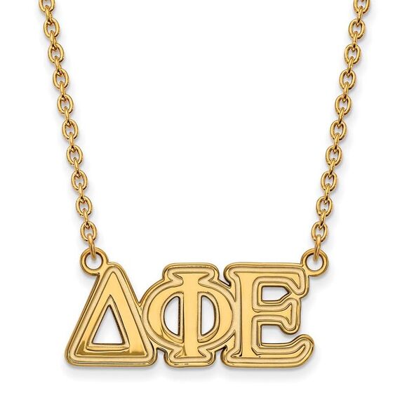 14K Plated Silver Delta Phi Epsilon Medium Necklace - Picture 1 of 4